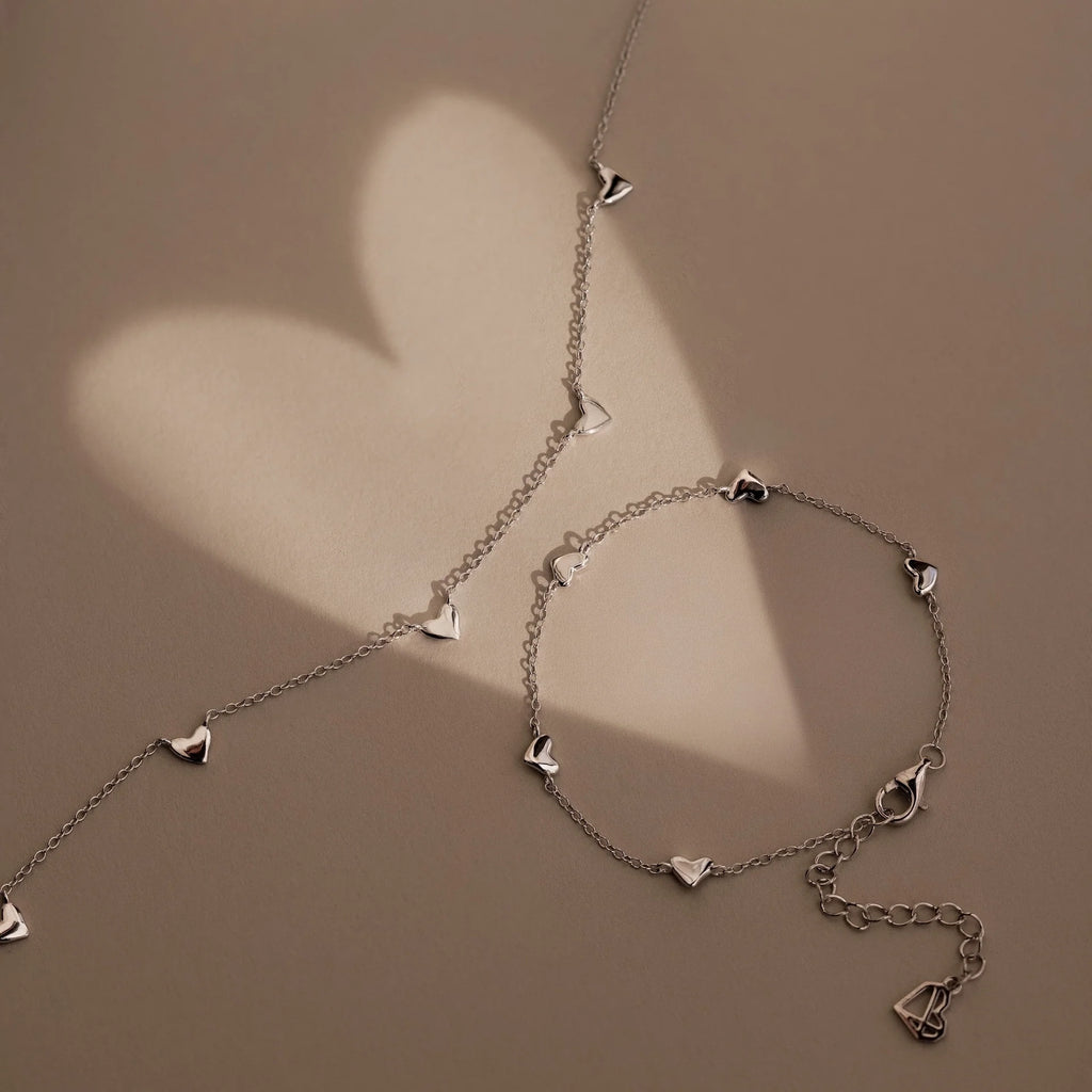 Heart Station Necklace Silver 18K Gold Plated