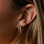 Diamond Mixed Metal Duo Pave Hoops Silver 18K Gold Plated