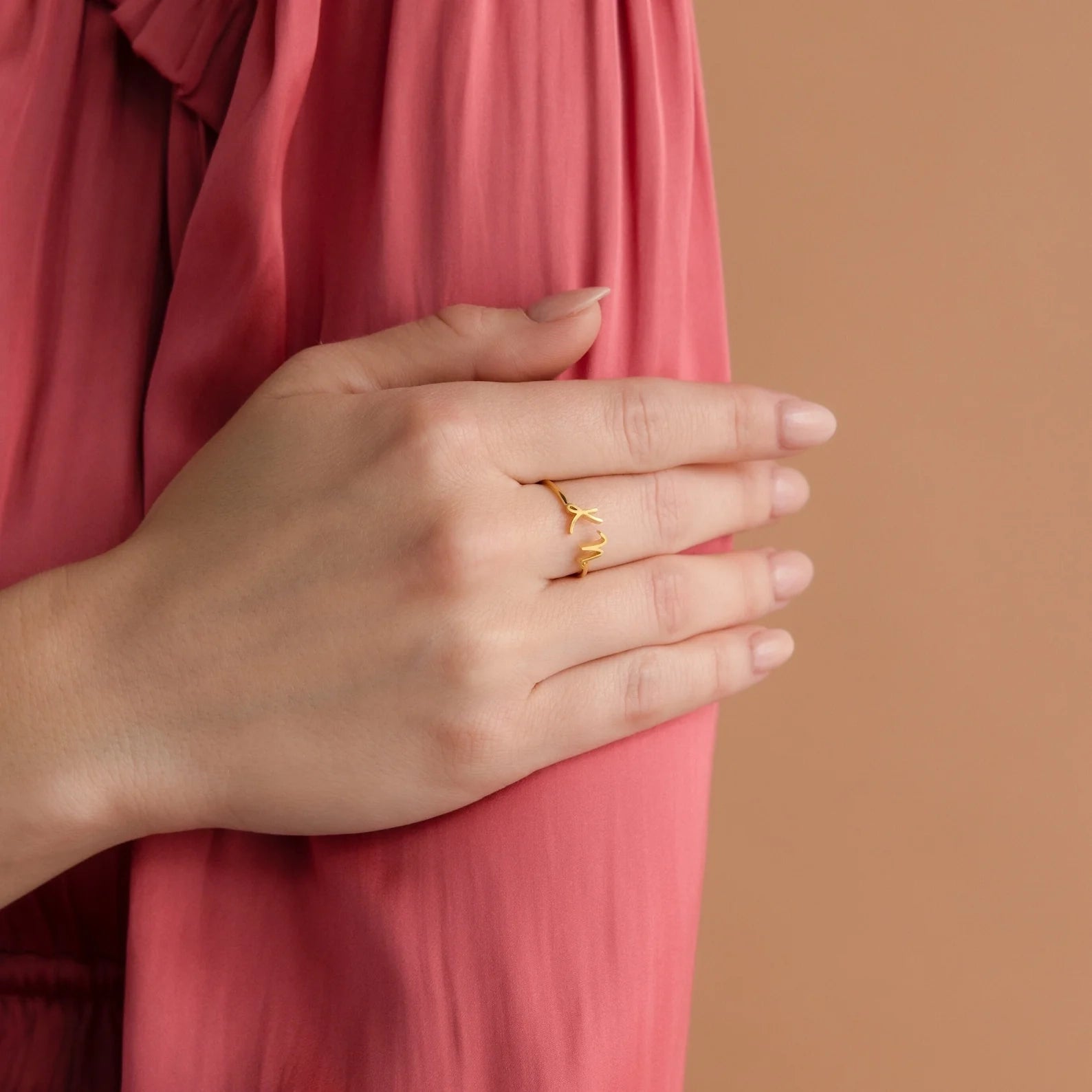Nella Duo Initial Ring  Silver 18K Gold Plated