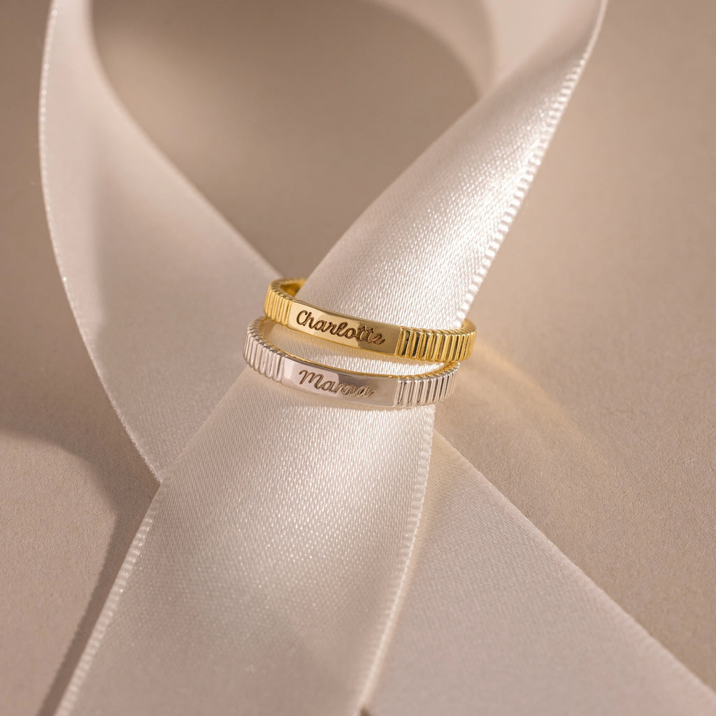 Ribbed Name Ring Silver 18K Gold Plated