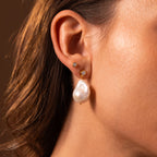 Diamond Baroque Pearl Studs Silver 18K Gold Plated