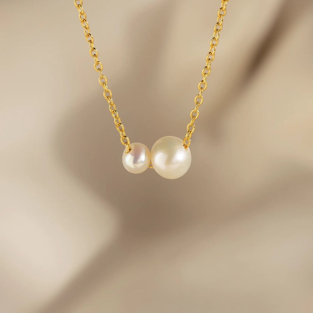 Dainty Duo Pearl Necklace Silver 18K Gold Plated