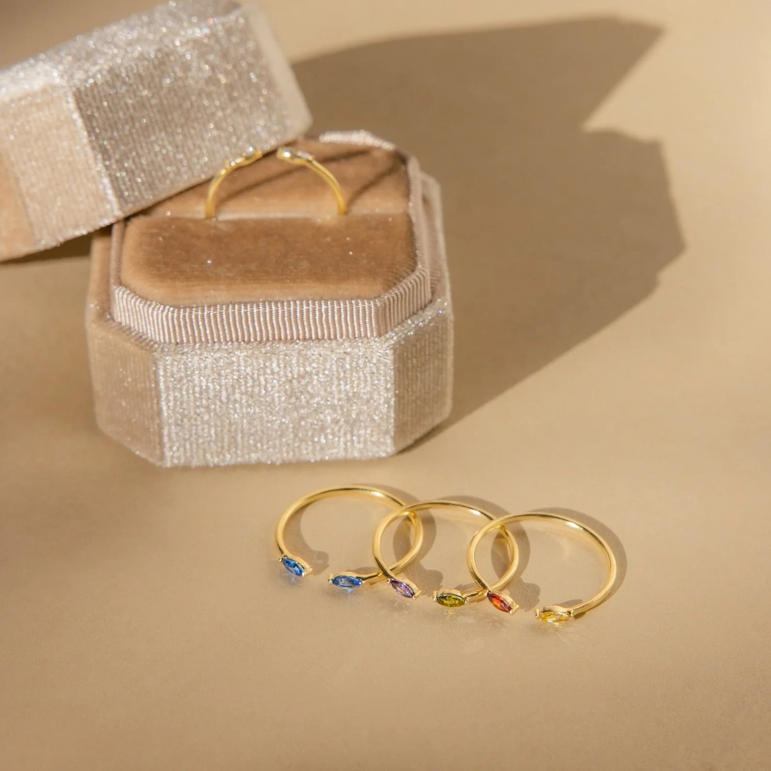 Duo Marquise Birthstone Ring Silver 18K Gold Plated