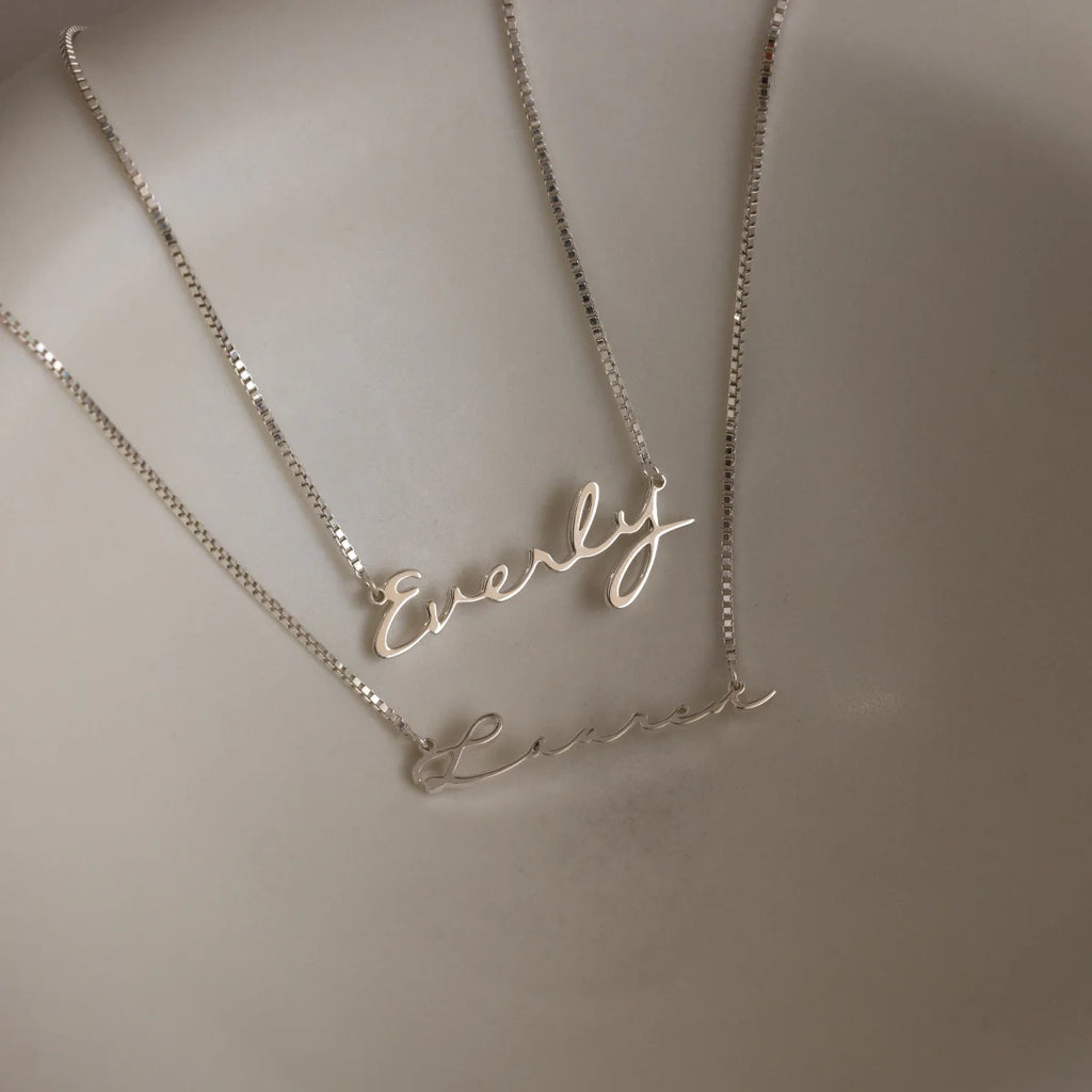 Callie Box Chain Name Necklace Silver 18K Gold Plated