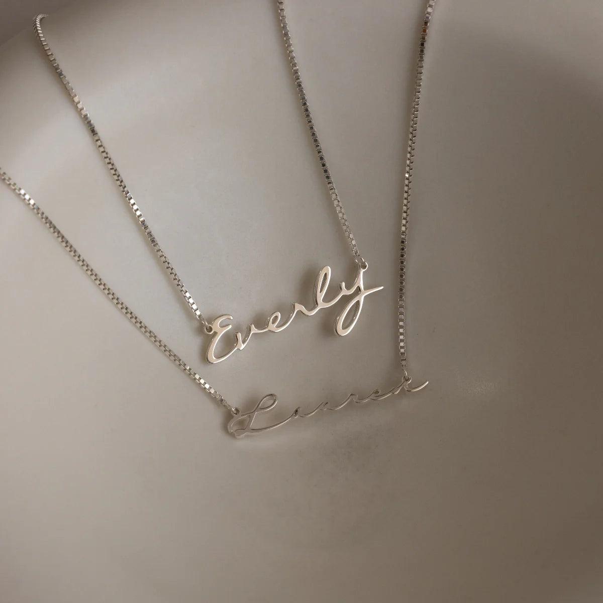 Callie Box Chain Name Necklace Silver 18K Gold Plated