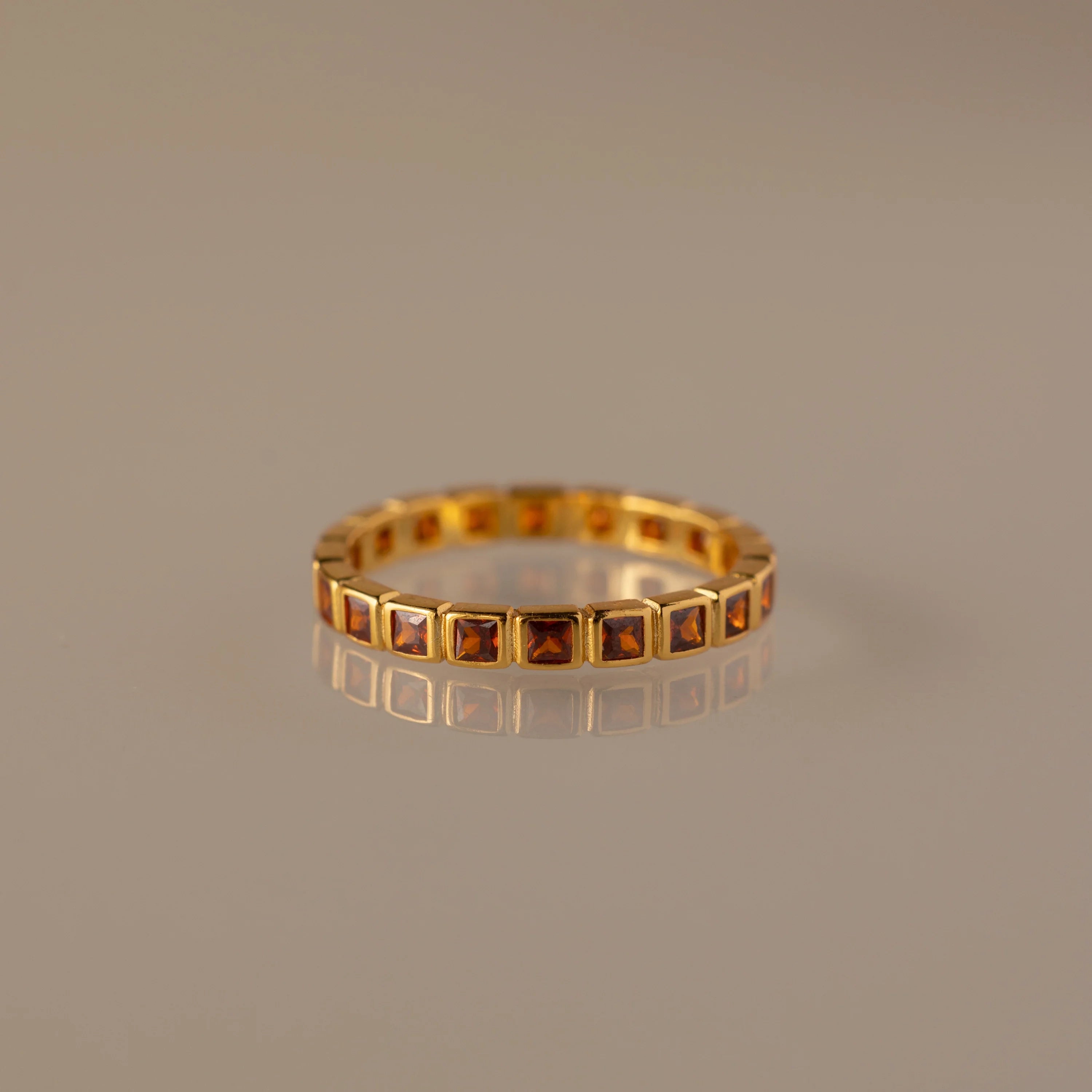 Eternity Bezel Garnet Ring Silver 18K Gold Plated