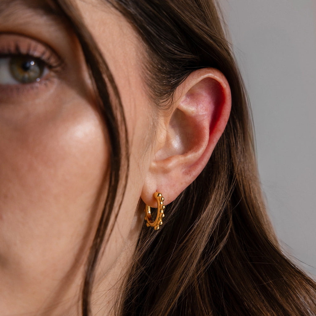 Beaded Hoops Silver 18K Gold Plated