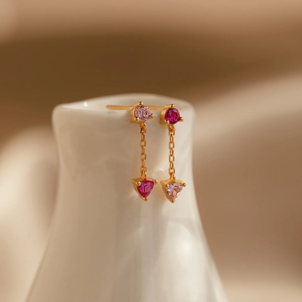 Mixed Pink Drop Earrings Silver 18K Gold Plated
