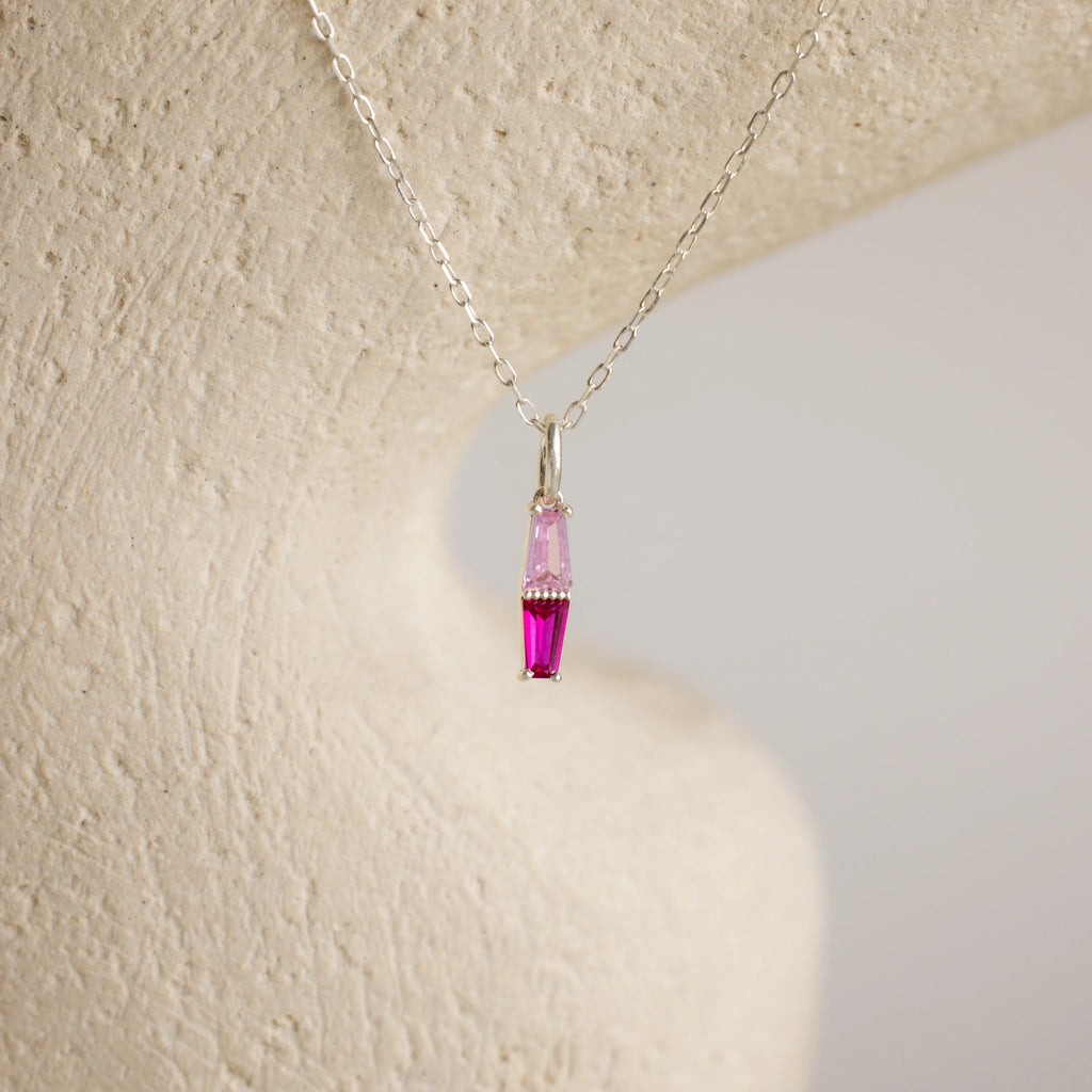 Toi et Moi Tapered  Baguette Birthstone Necklace Silver 18K Gold Plated