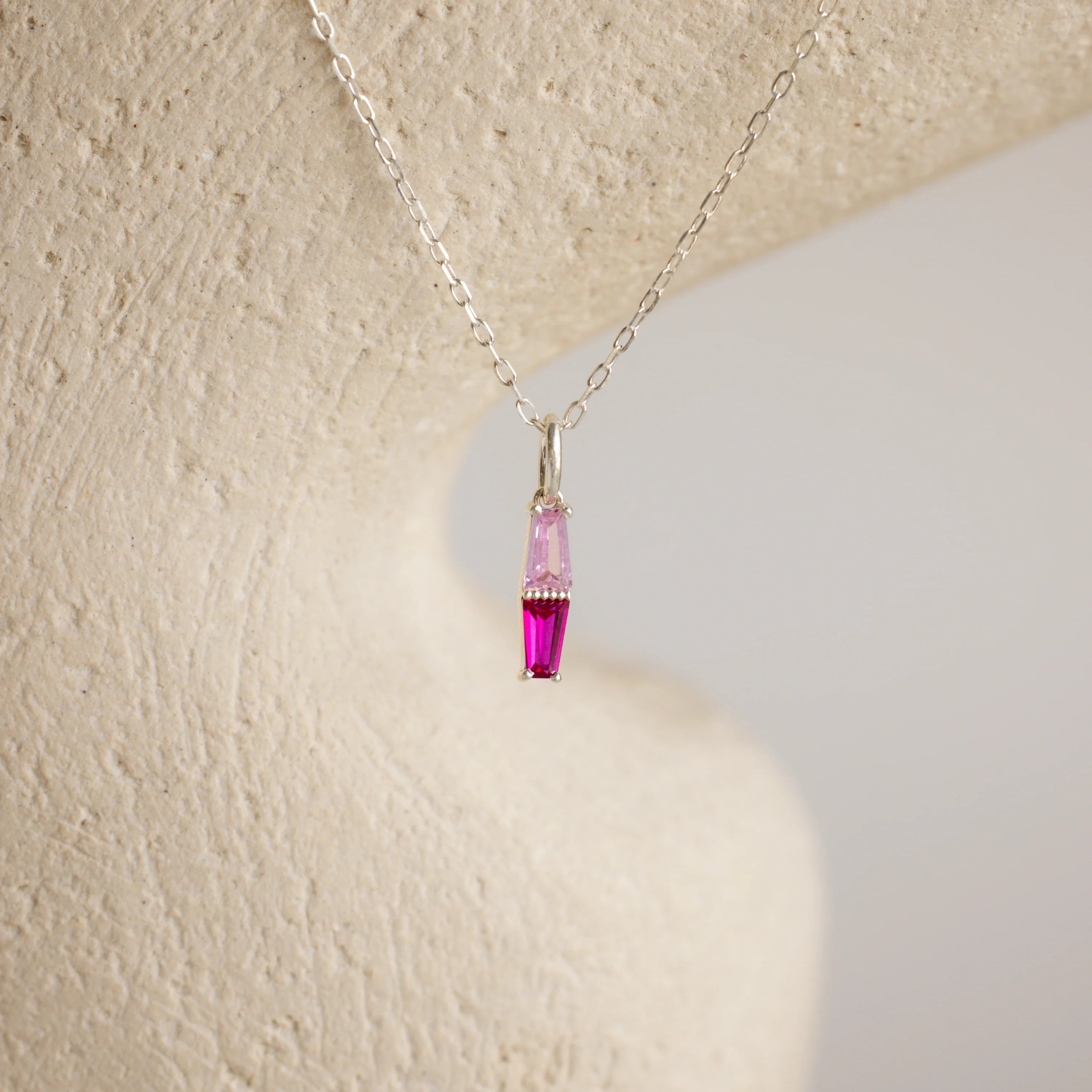 Toi et Moi Tapered  Baguette Birthstone Necklace Silver 18K Gold Plated