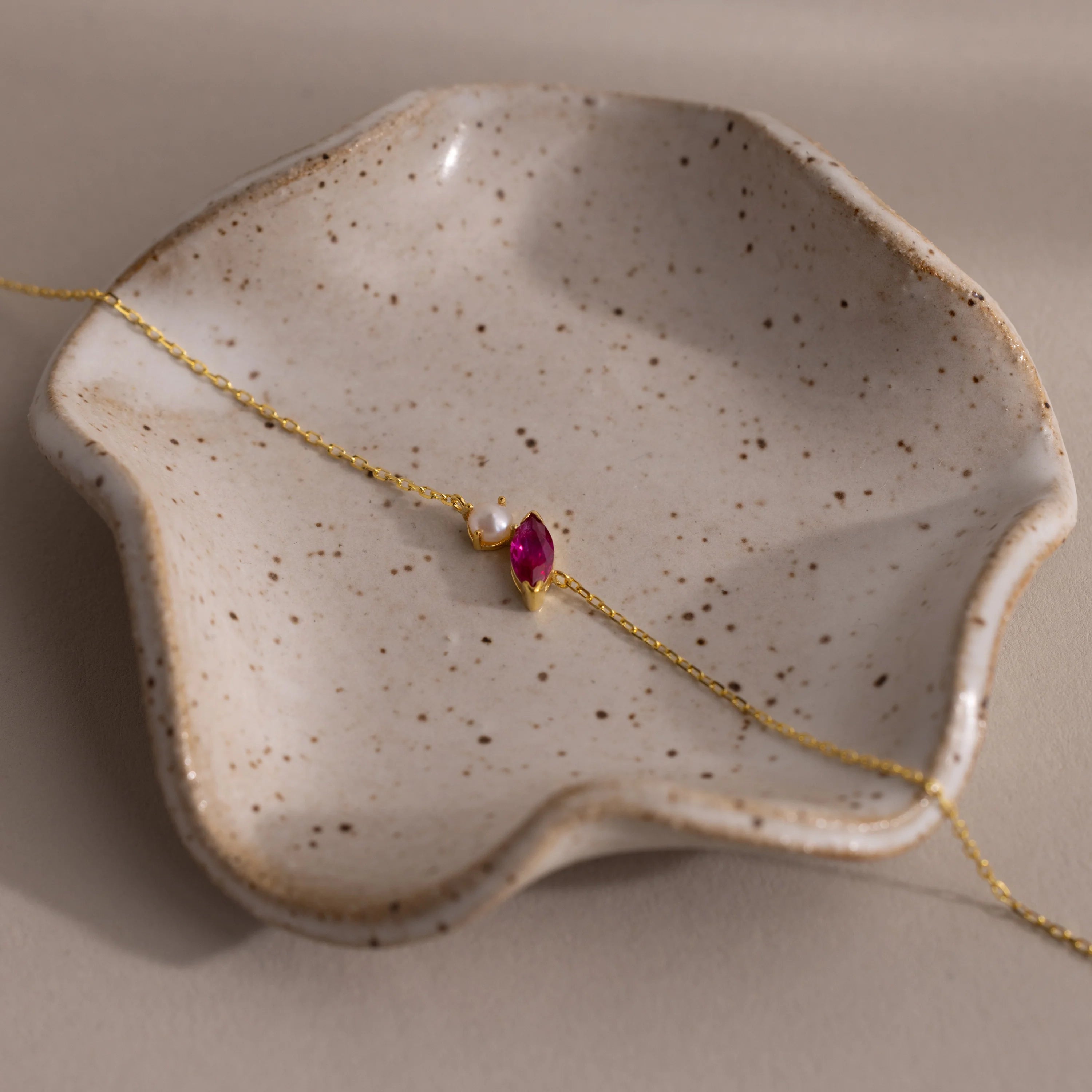 Marquise Ruby & Pearl Bracelet Silver 18K Gold Plated