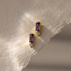 Diamond Baguette-Cut  Amethyst Drop Studs Silver 18K Gold Plated