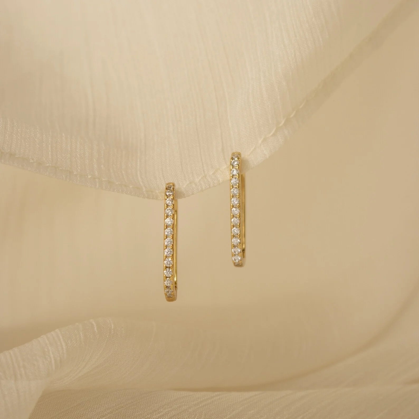 Pave Cable Link Earrings Silver 18K Gold Plated
