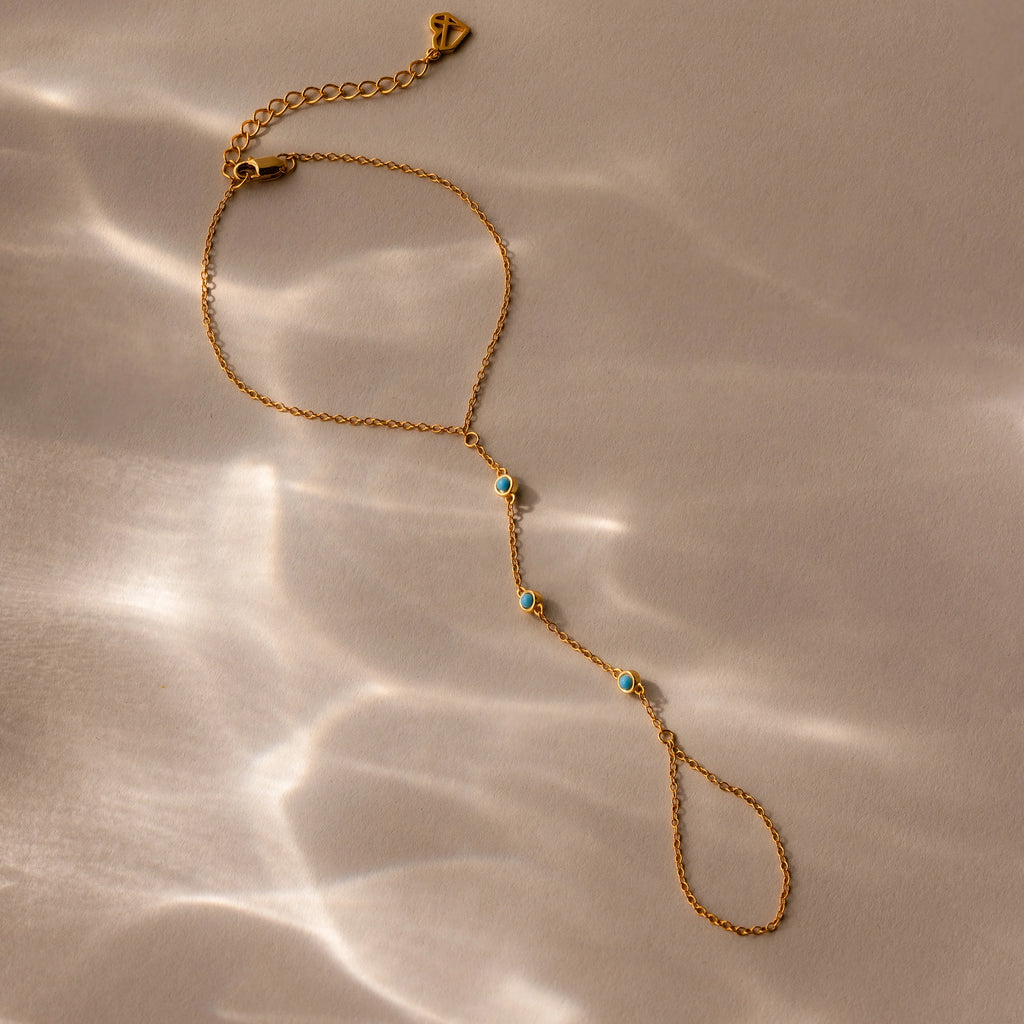Turquoise Hand Chain Bracelet Silver 18K Gold Plated