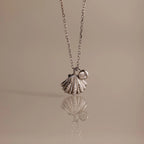 Diamond Seashell Charm Necklace Silver 18K Gold Plated