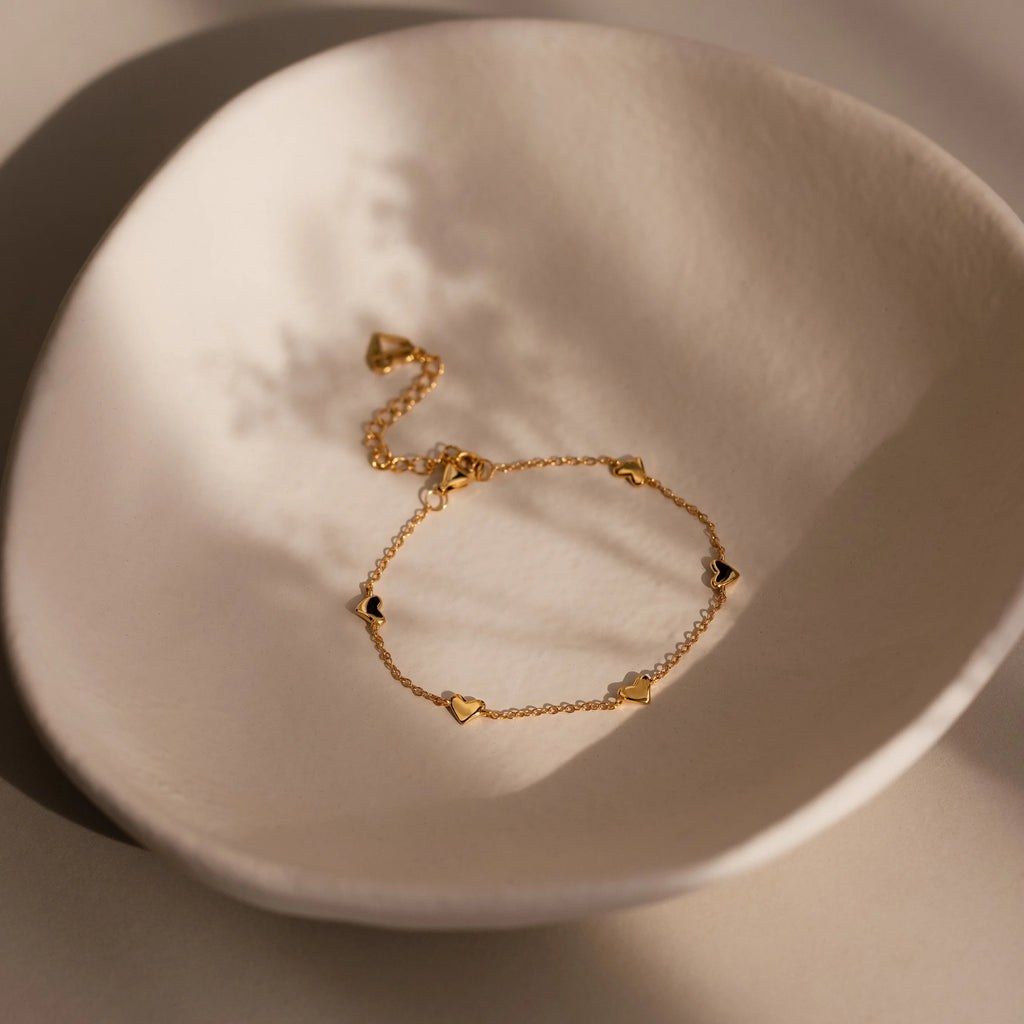 Heart Station Bracelet Silver 18K Gold Plated