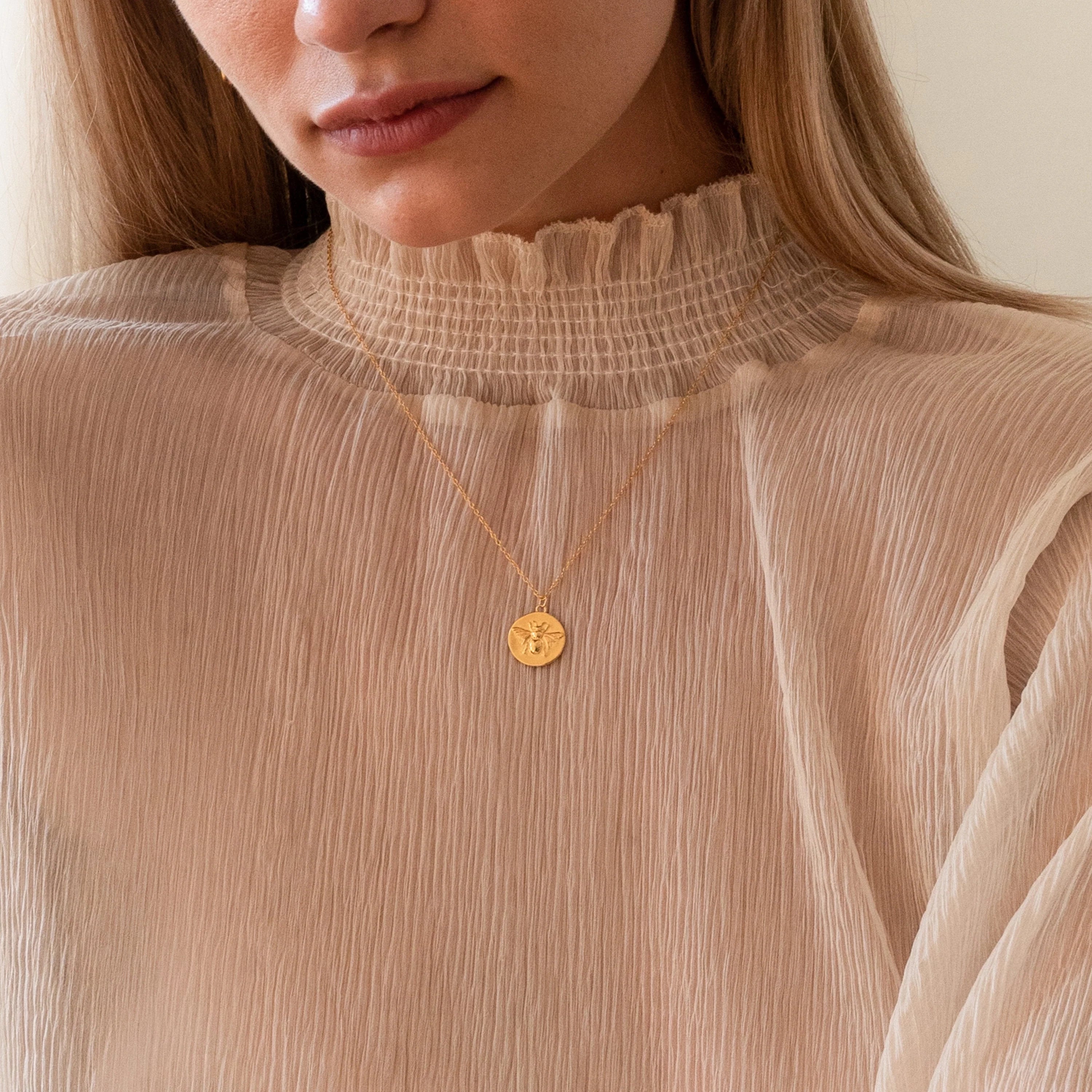 Bee Coin Necklace Silver 18K Gold Plated