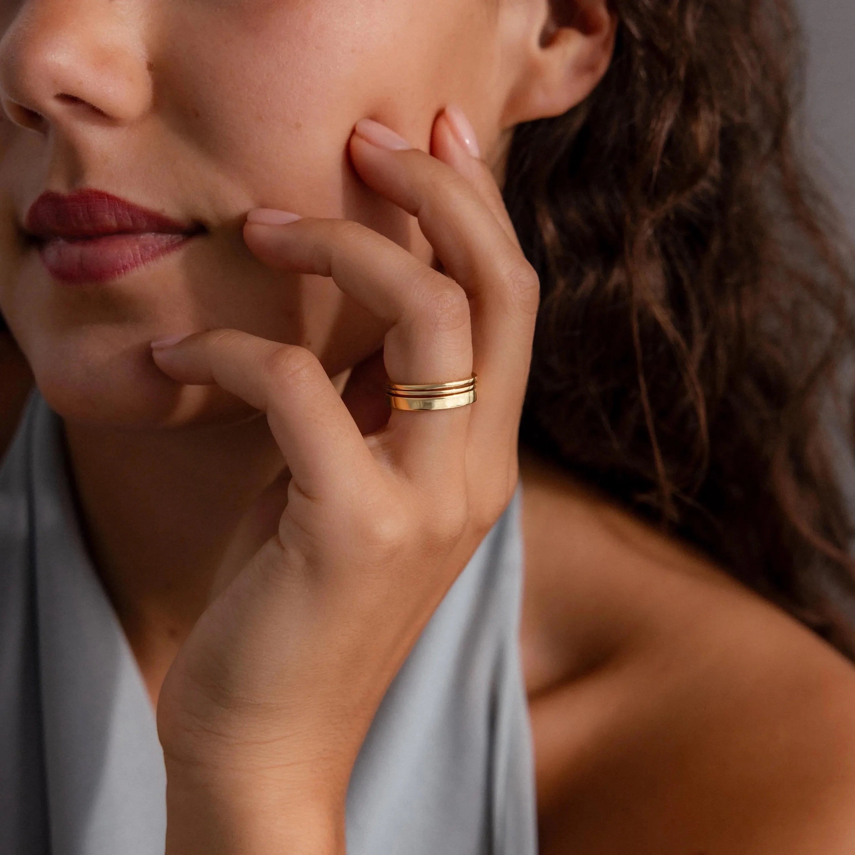 Simple Ring Set Silver 18K Gold Plated