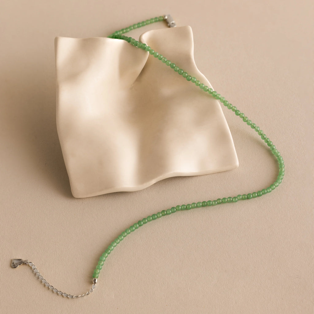 Aventurine Beads Choker Necklace Silver 18K Gold Plated