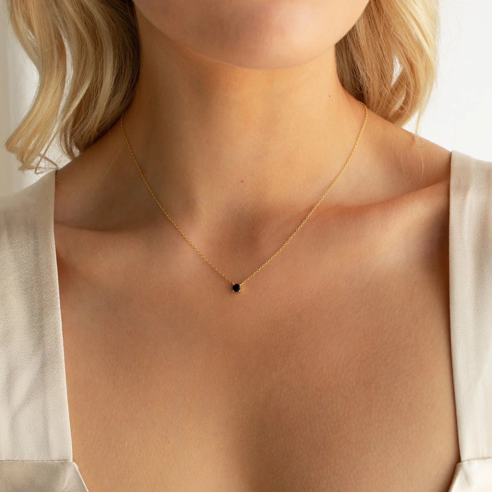 Onyx Diamond Necklace Silver 18K Gold Plated