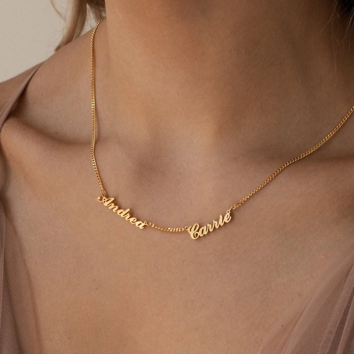 Carrie Multiple Name Curb Chain Necklace Silver 18K Gold Plated