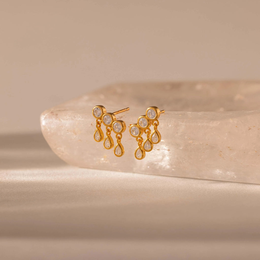 Diamond Raindrop Studs Silver 18K Gold Plated