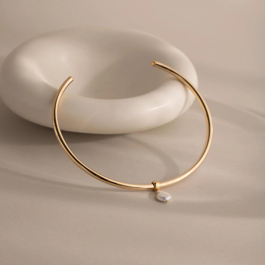 Pearl Cuff Choker Necklace Silver 18K Gold Plated