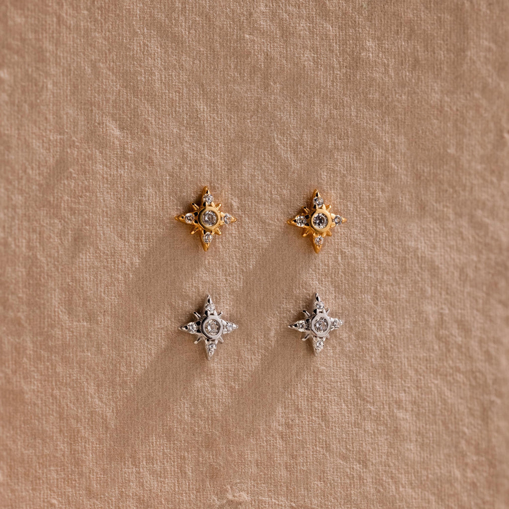 Starburst Flat Back Studs Silver 18K Gold Plated