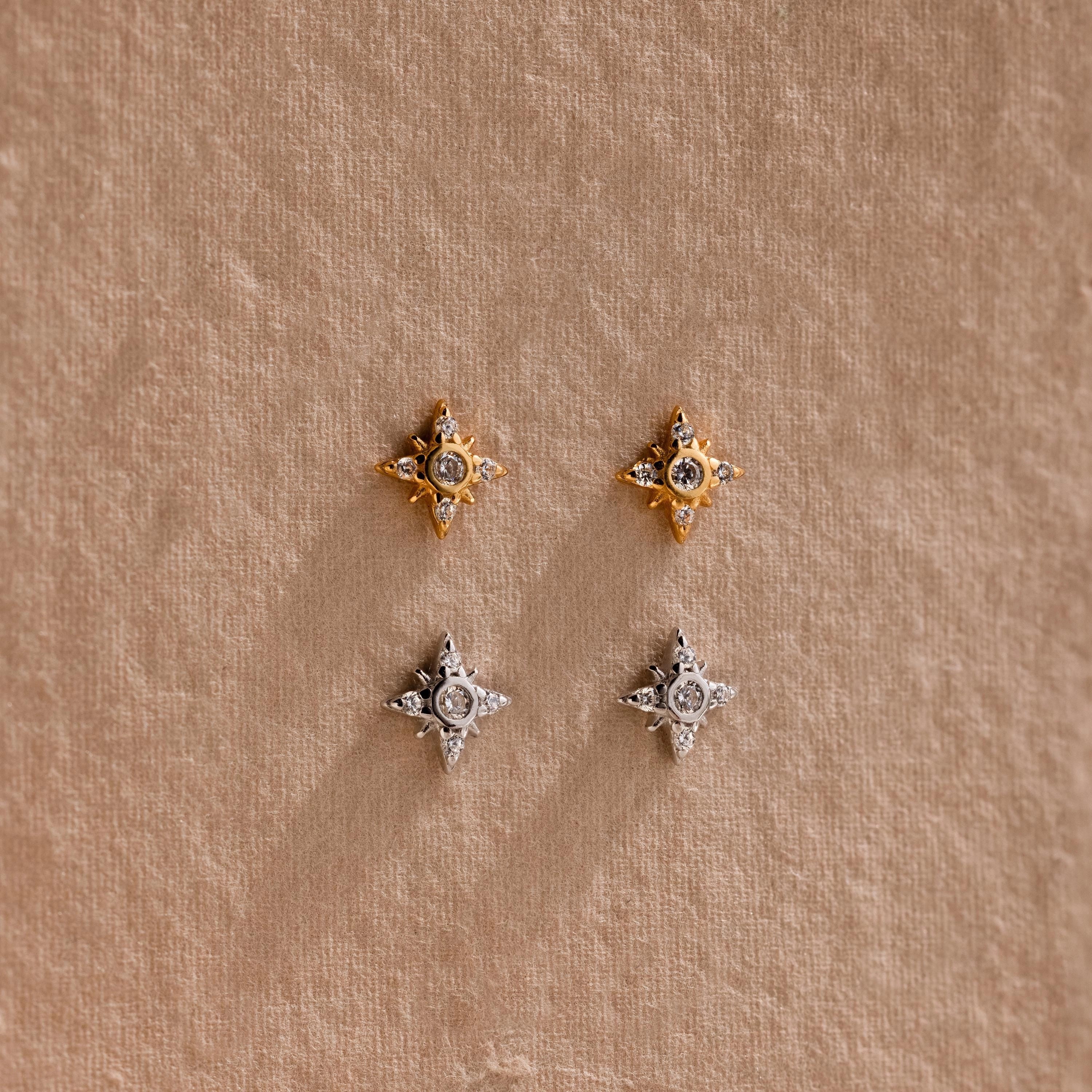 Starburst Flat Back Studs Silver 18K Gold Plated