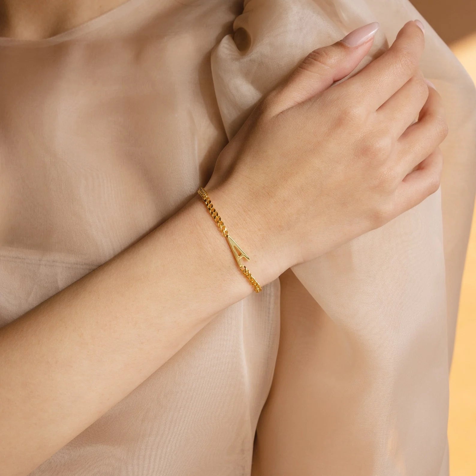 Large Letter Bracelet Silver 18K Gold Plated
