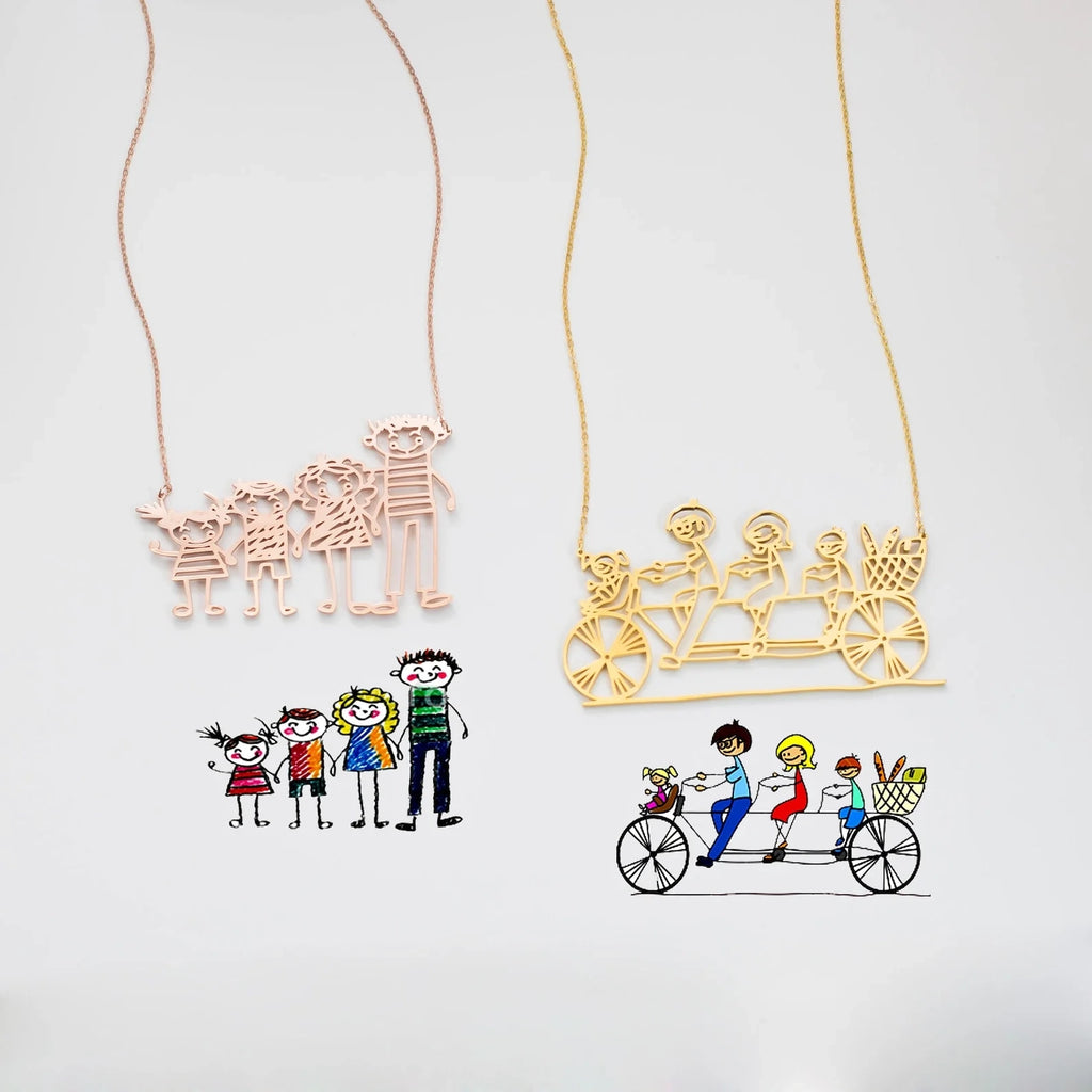 Kids Drawing Necklace Silver 18K Gold Plated