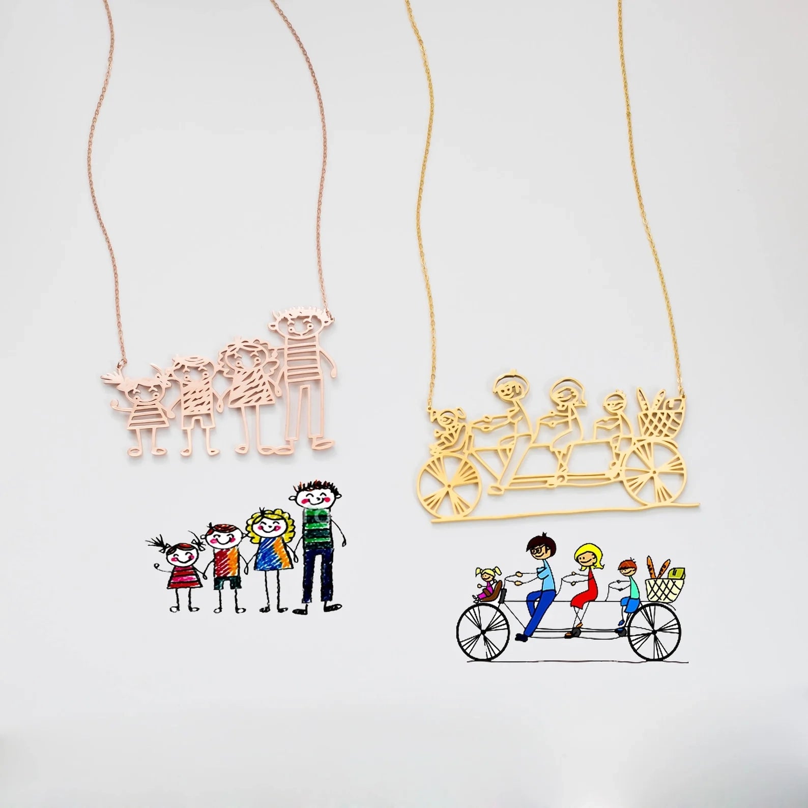 Kids Drawing Necklace Silver 18K Gold Plated
