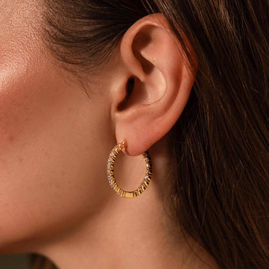Inside Out Diamond Hoops Silver 18K Gold Plated
