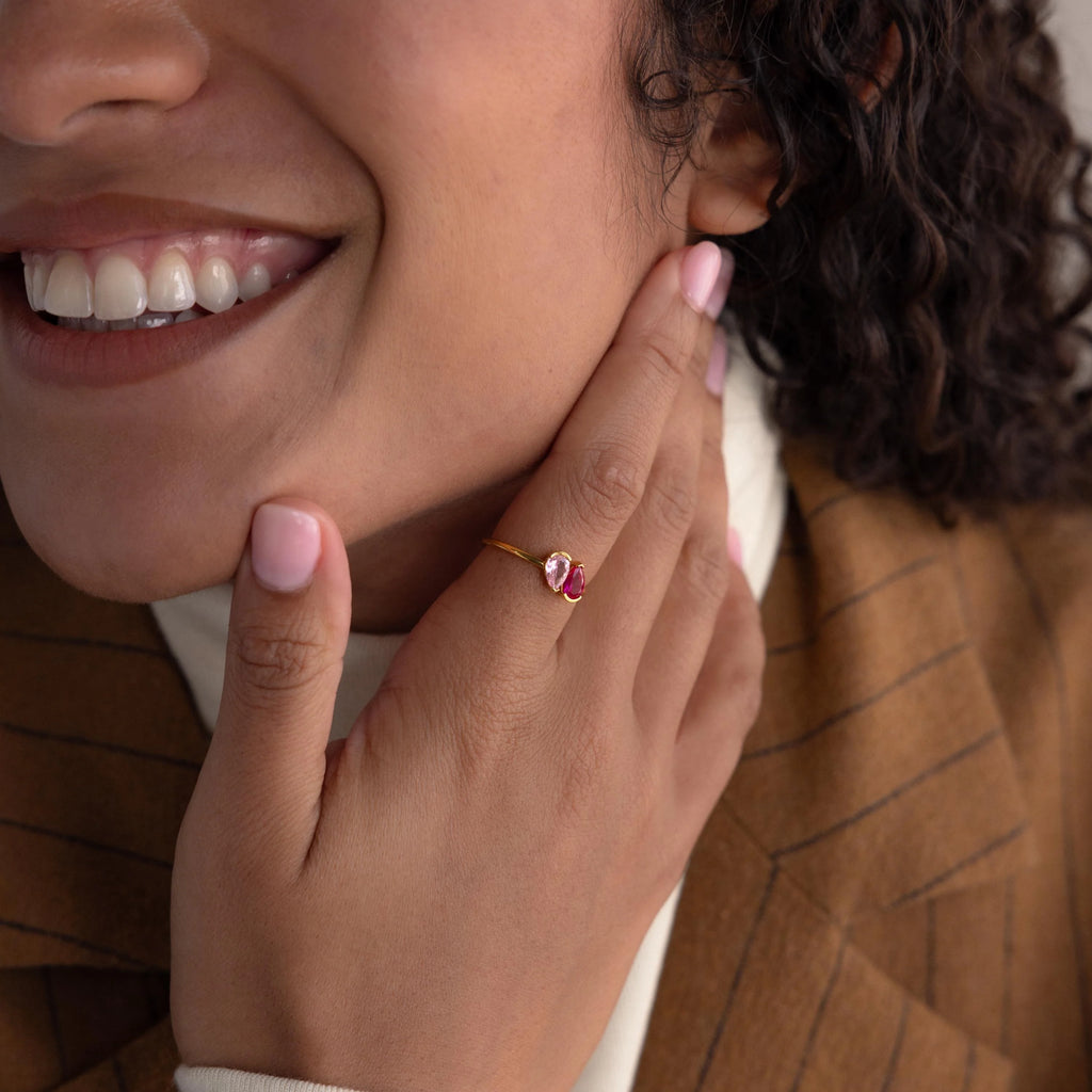 Toi et Moi Pear Birthstone Ring Silver 18K Gold Plated