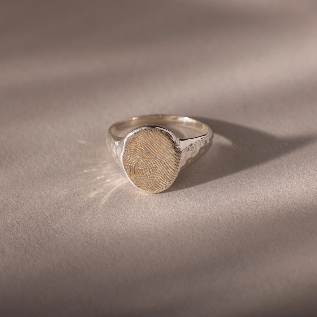 Organic Fingerprint Signet Ring Silver 18K Gold Plated