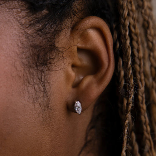 Classic Marquise Diamond Studs Silver 18K Gold Plated