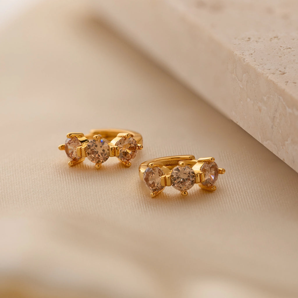 Triple Topaz Huggies Silver 18K Gold Plated