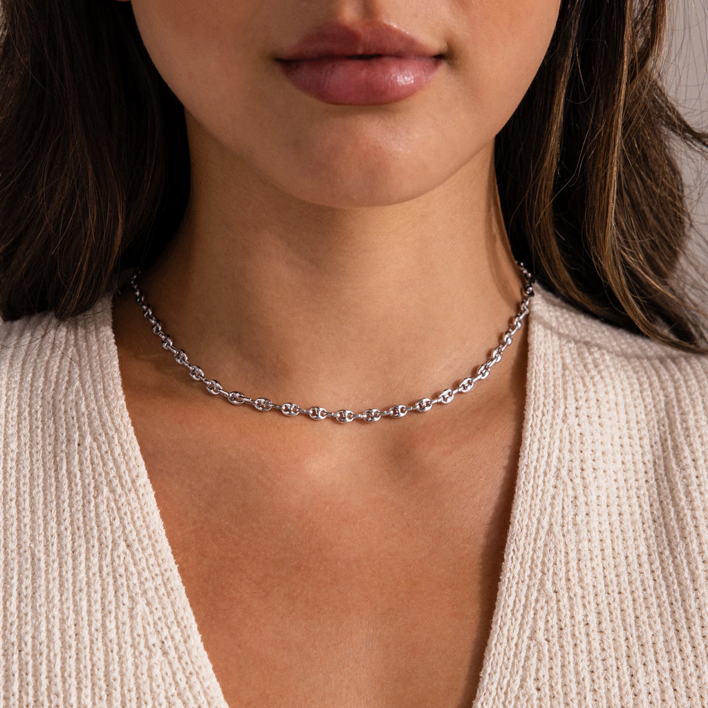 Mini Mariner Chain Necklace Silver 18K Gold Plated
