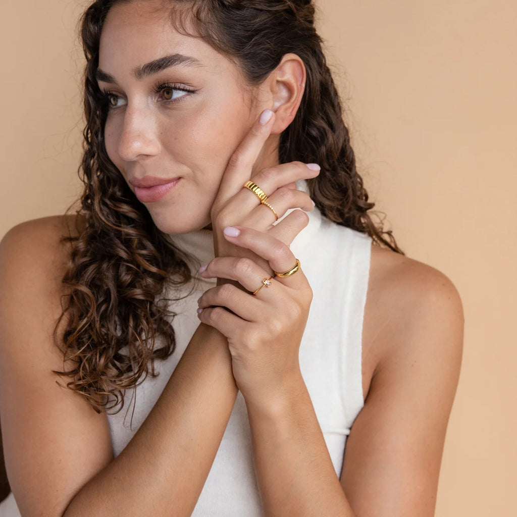 Citrine Emerald Ring Silver 18K Gold Plated