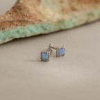 Blue Opal Prism Flatback Studs Silver 18K Gold Plated