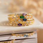 Space Marquise Birthstone Ring Silver 18K Gold Plated