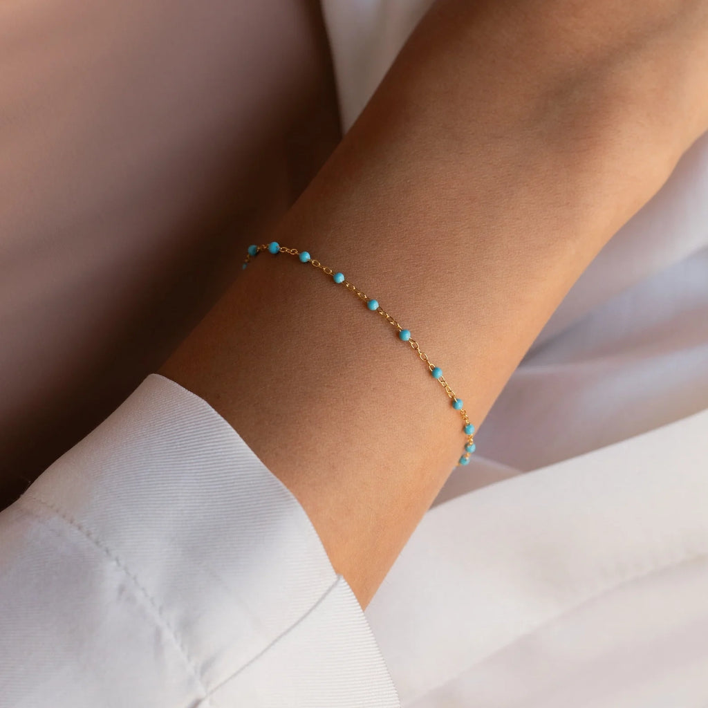 Turquoise Beads Station Bracelet Silver 18K Gold Plated