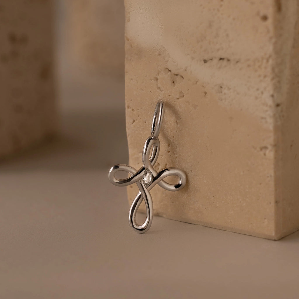 Diamond Infinity Cross Charm Silver 18K Gold Plated