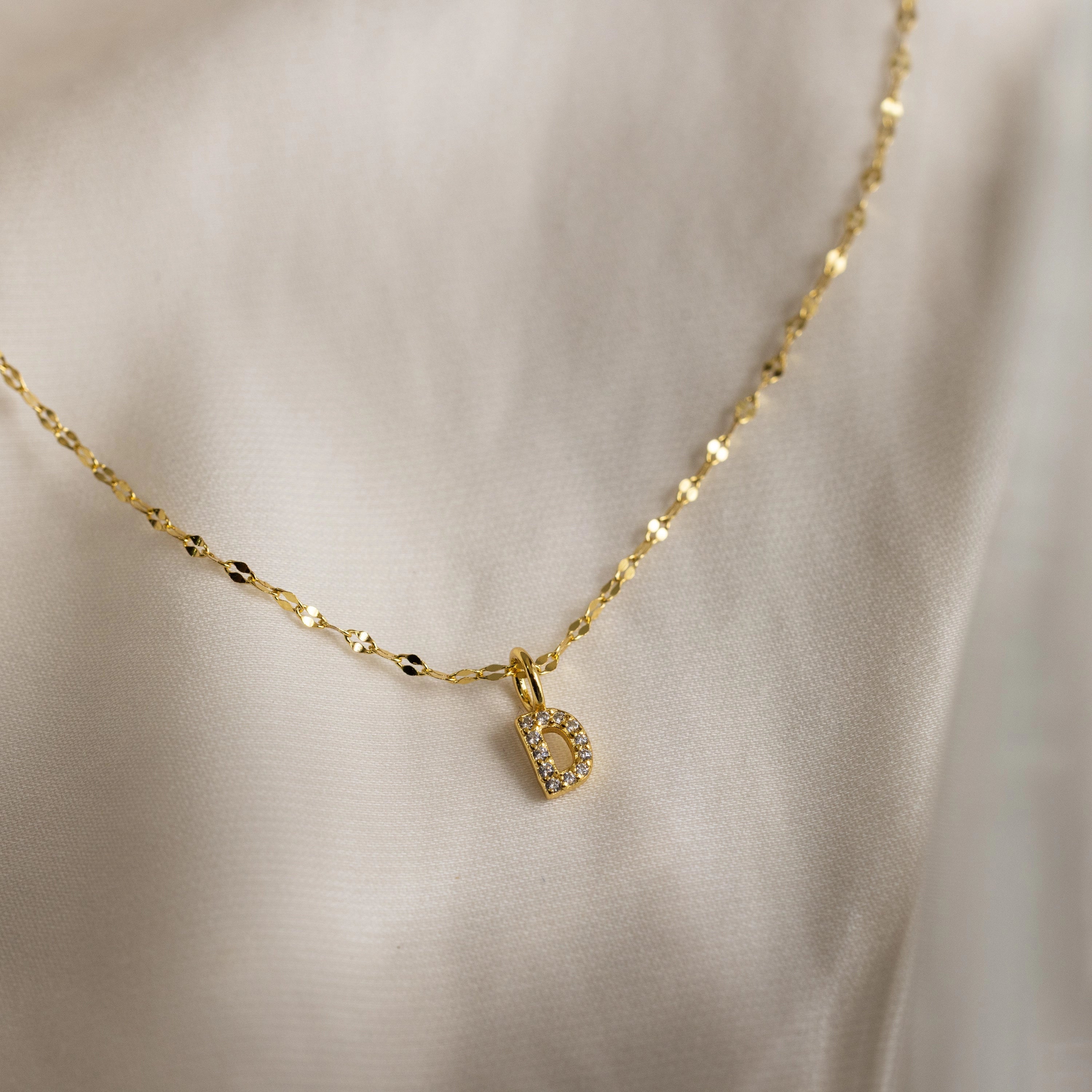Dainty Pave Letter Necklace Silver 18K Gold Plated