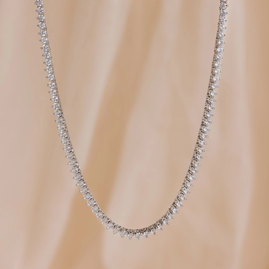 Diamonds 3 Prong Tennis Necklace Silver 18K Gold Plated