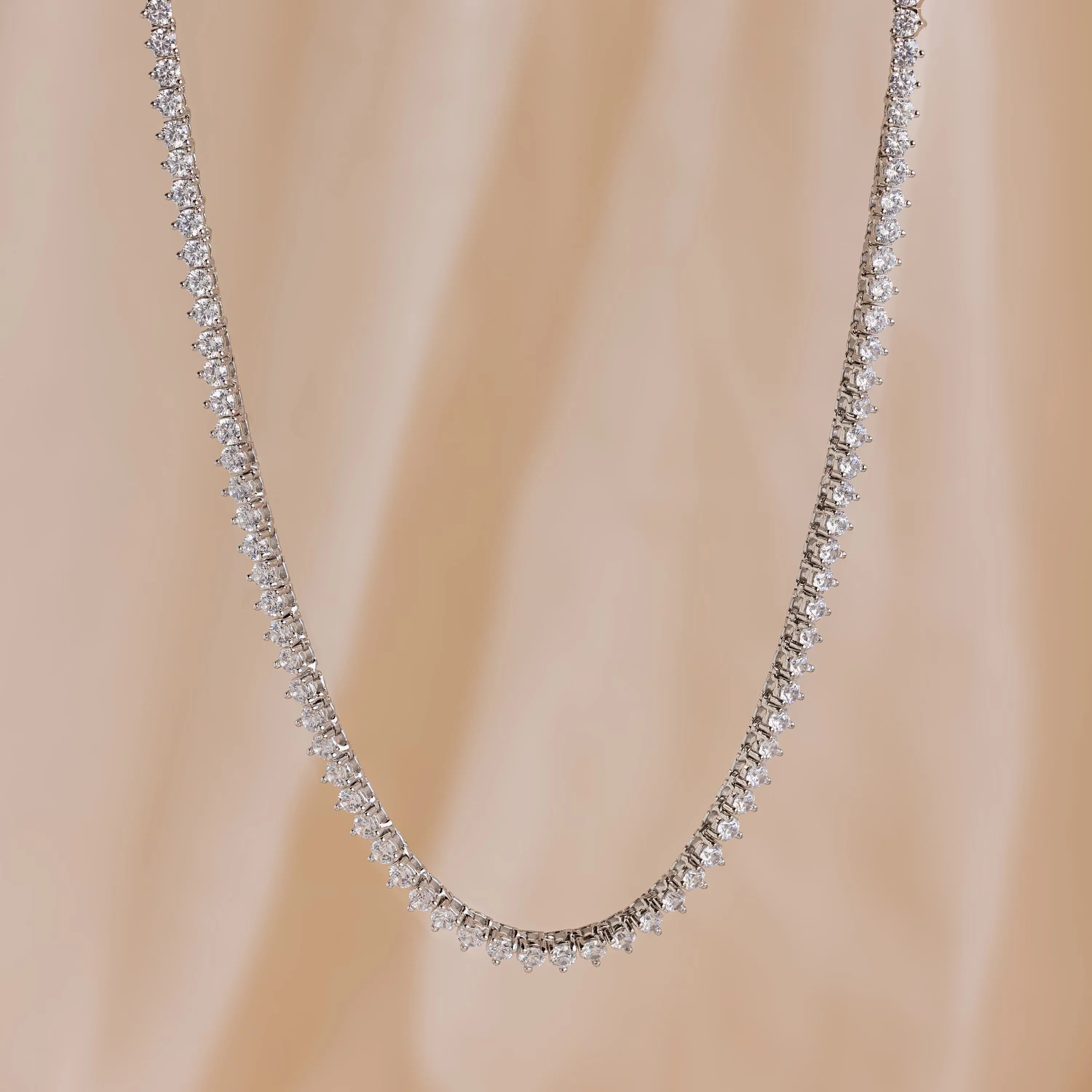 Diamonds 3 Prong Tennis Necklace Silver 18K Gold Plated