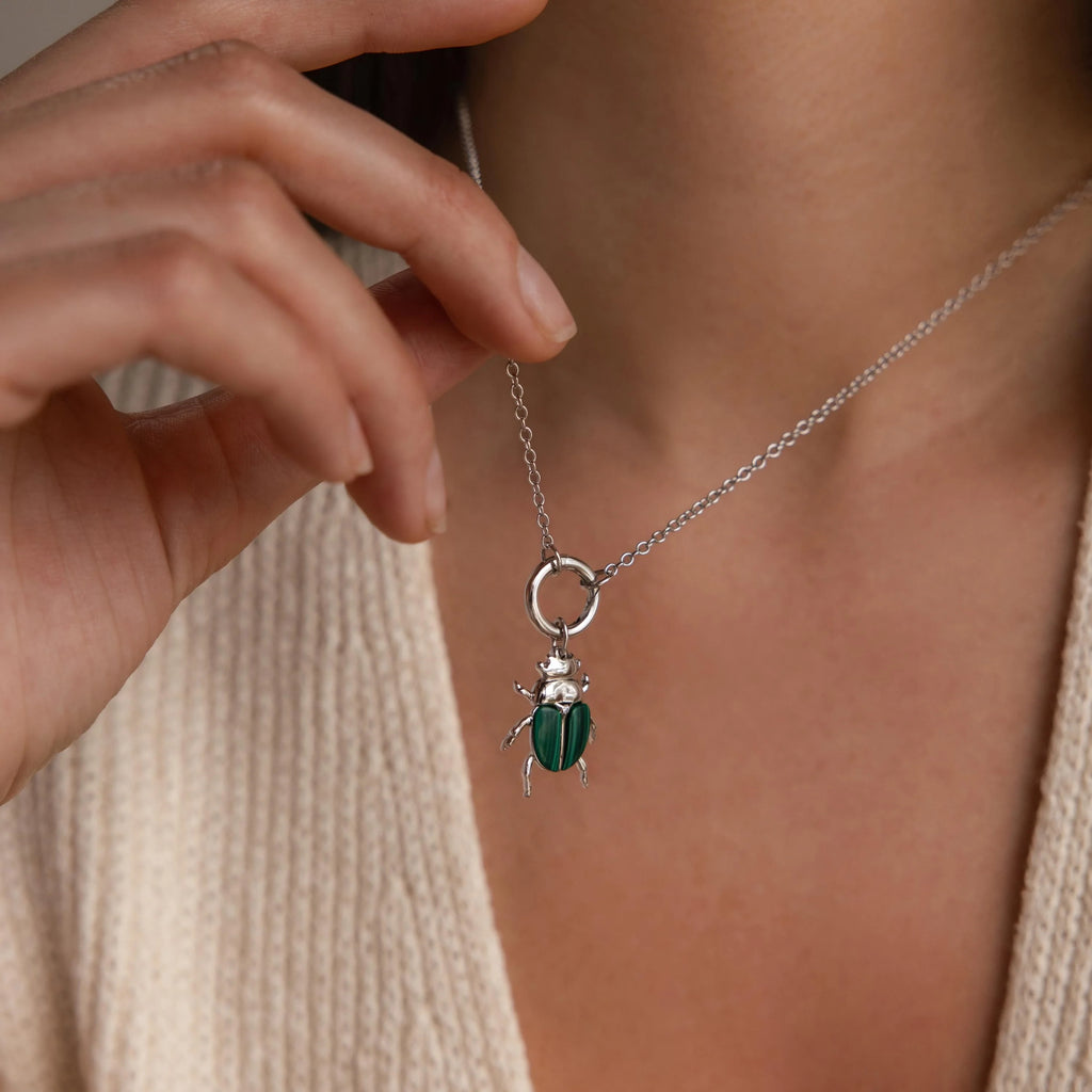 Malachite Beetle Charm Silver 18K Gold Plated
