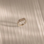 Ribbed Name Signet Ring Silver 18K Gold Plated