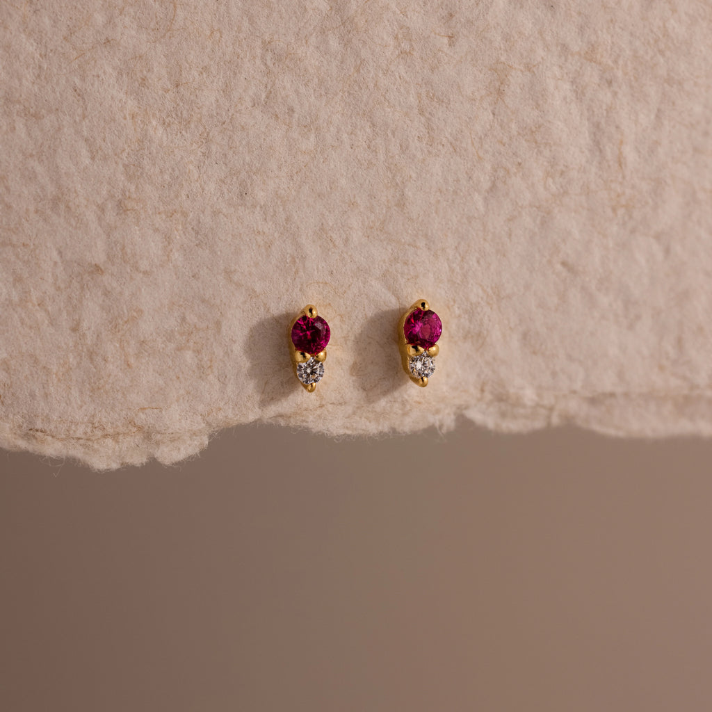 Diamond Birthstone Duo Flatback Studs Silver 18K Gold Plated