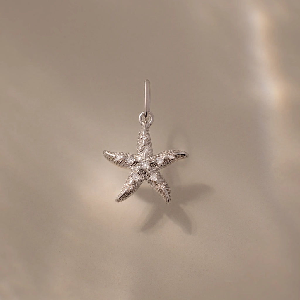 Pave Starfish Charm Silver 18K Gold Plated